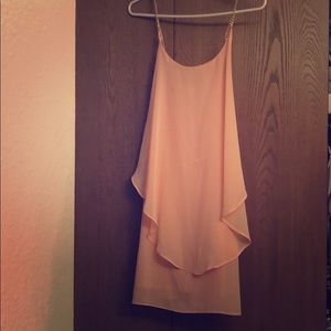 Peach cocktail dress with gold straps